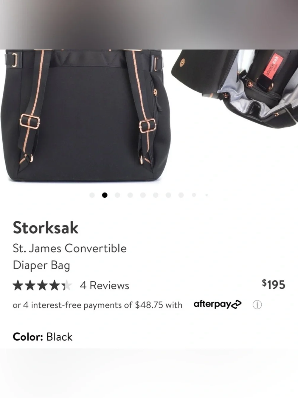 Storksak St. James Convertible Diaper Bag in Black- Backpack- GUC Baby Bag